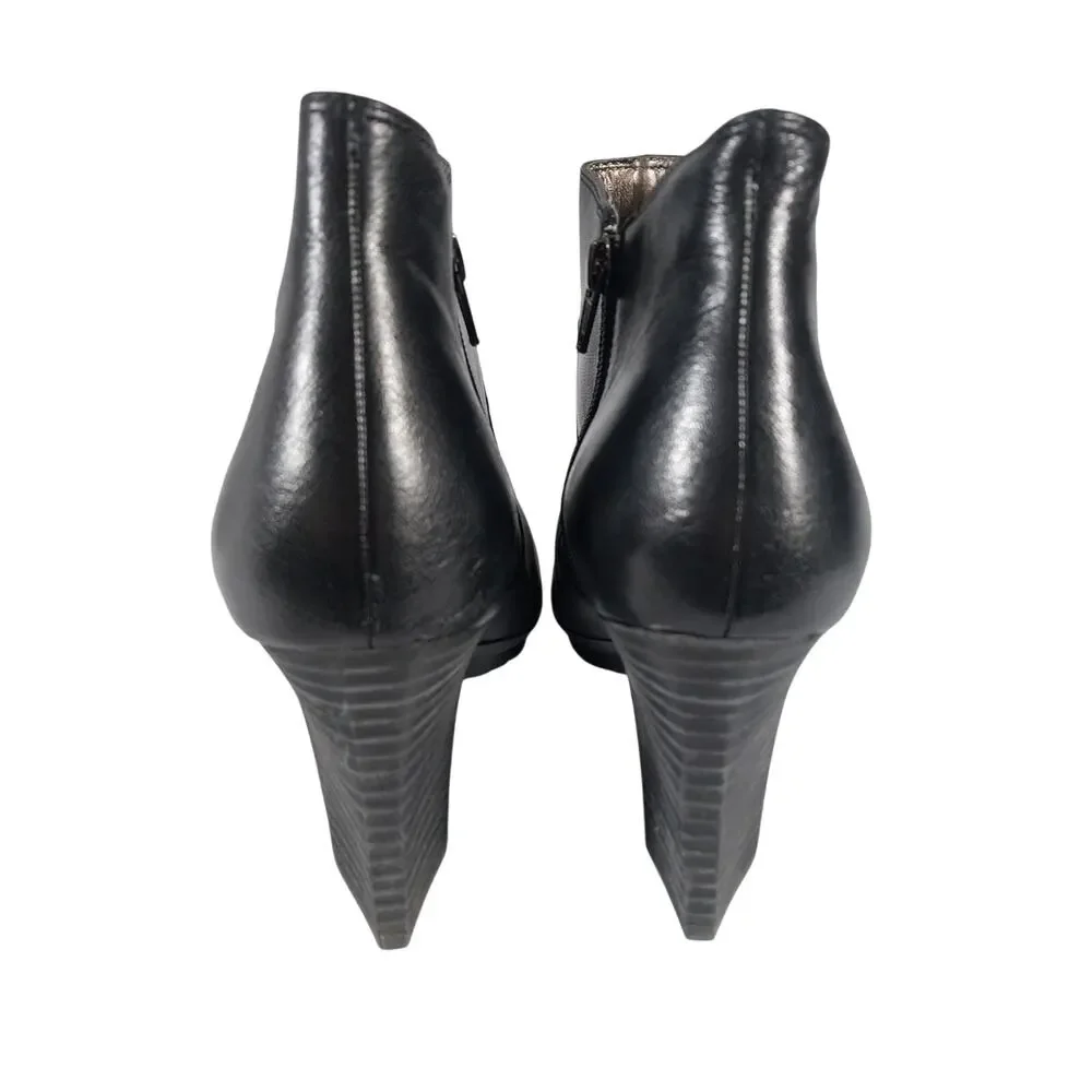 NWOT! EASY SPIRIT! BLACK GENUINE LEATHER CHUNKY HEELED ZIPPER ANKLE BOOTS! 9W